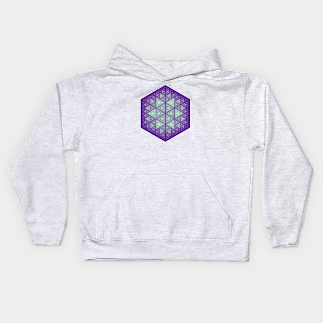 Purple turquoise teal Sierpinski hexagon star Kids Hoodie by Bailamor